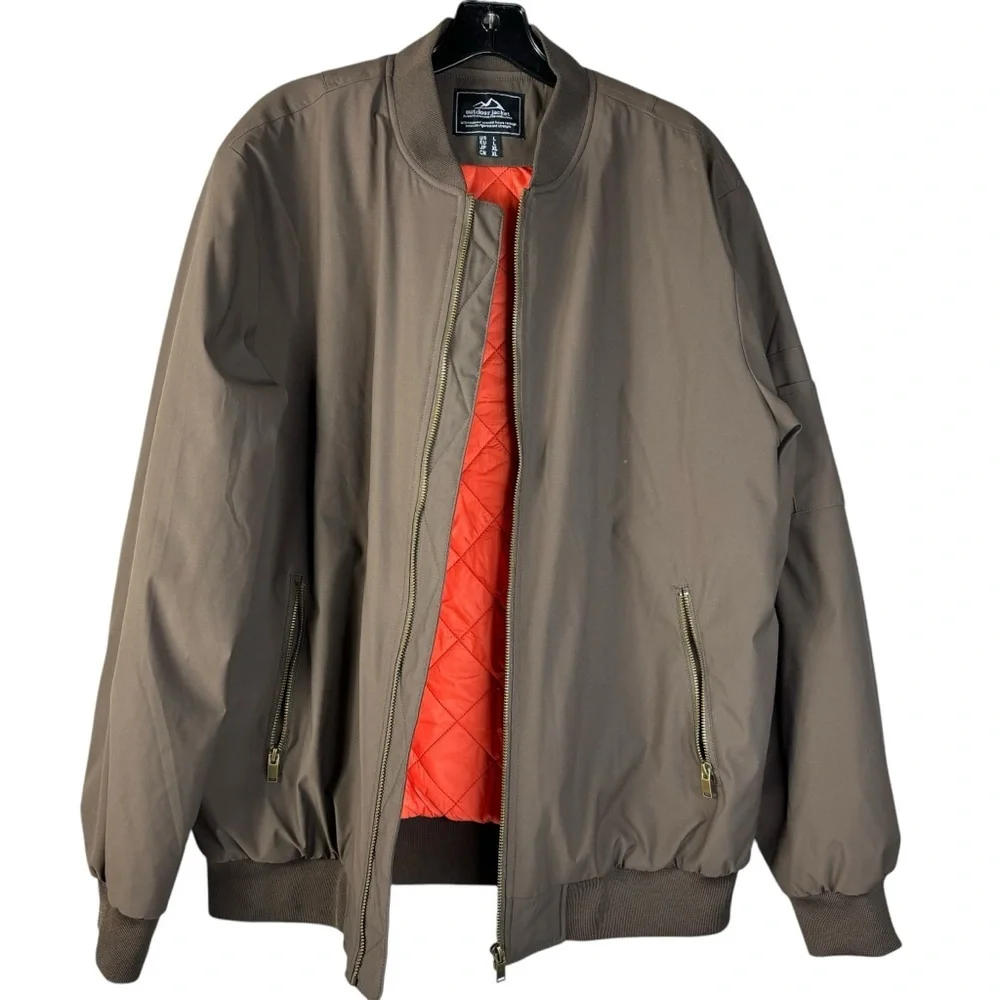Outdoor Jacket Brand Brown Pilot Bomber Jacket Orange Quilted Lining Size Large